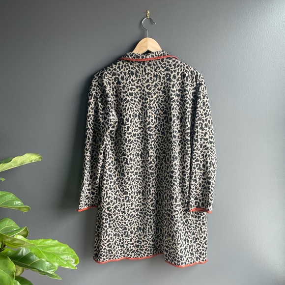THML Leopard Animal Print Open Cardigan with Faux Leather - Picture 2 of 6